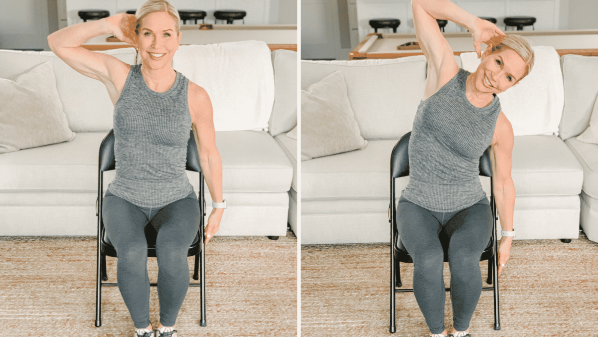 Chris Freytag doing a seated core exercise for seniors.