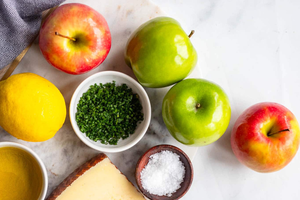 Top view of red and green apples.