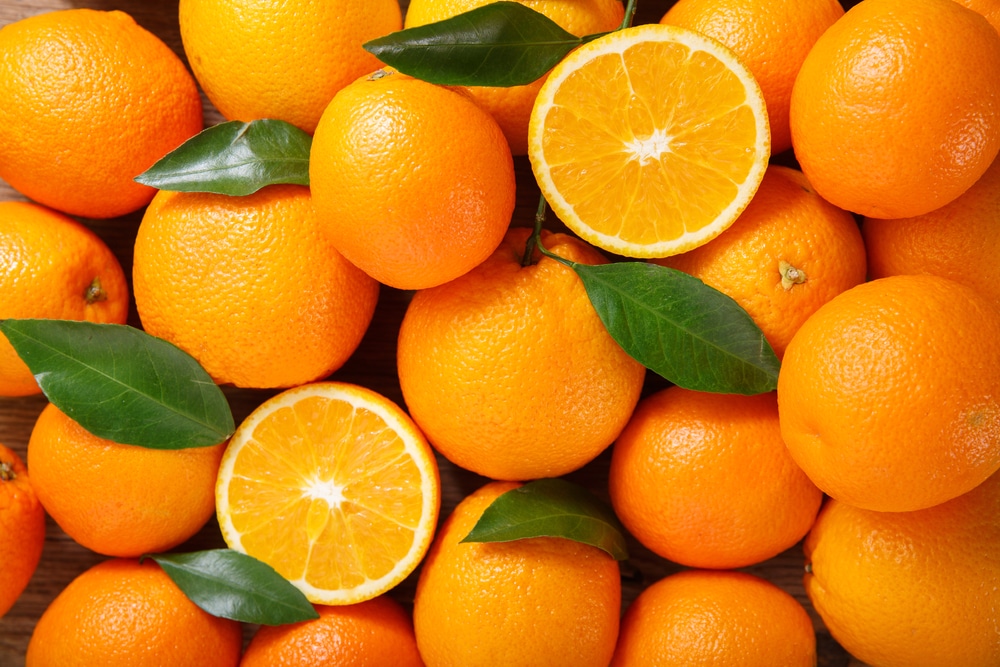 A top view of fresh oranges.