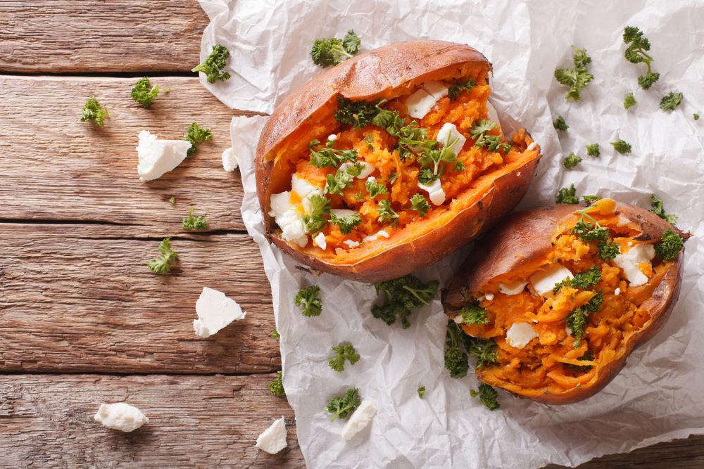 Top view of baked sweet potatoes.