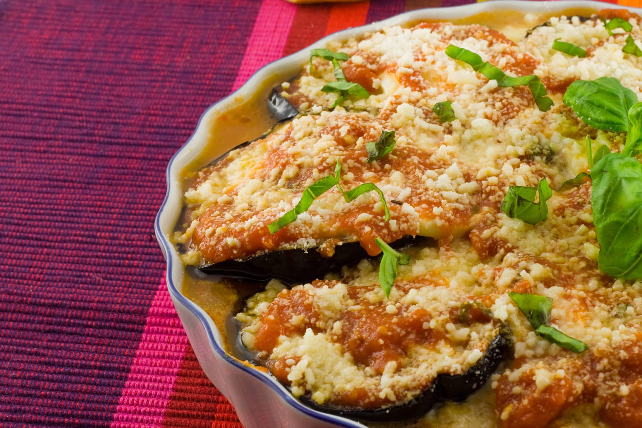 Close up of eggplant parmesan.