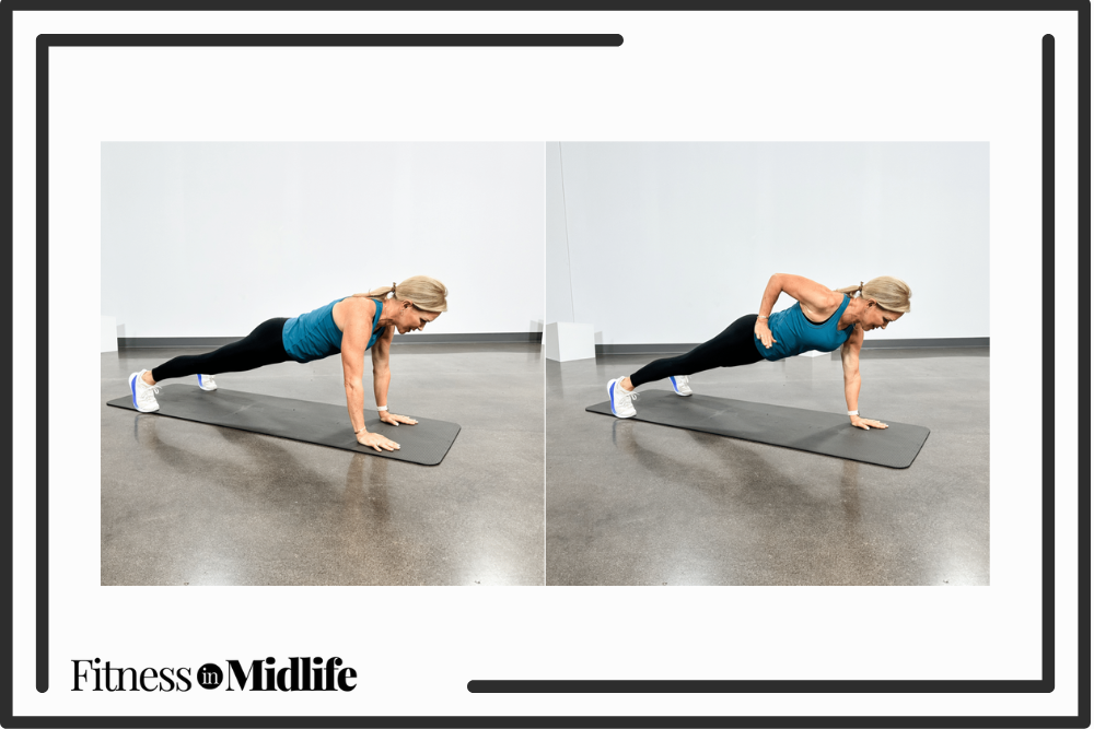 Chris Freytag doing a mid-back row exercise in a plank position.