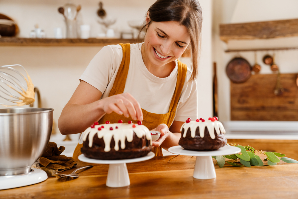 woman making holiday desserts