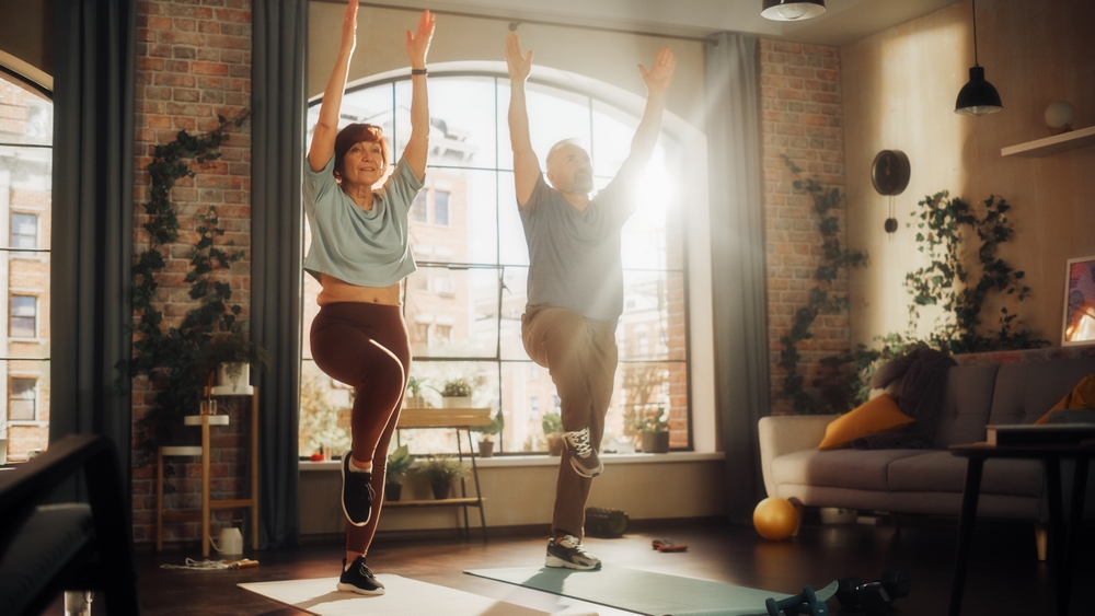 couple doing standing balance exercises